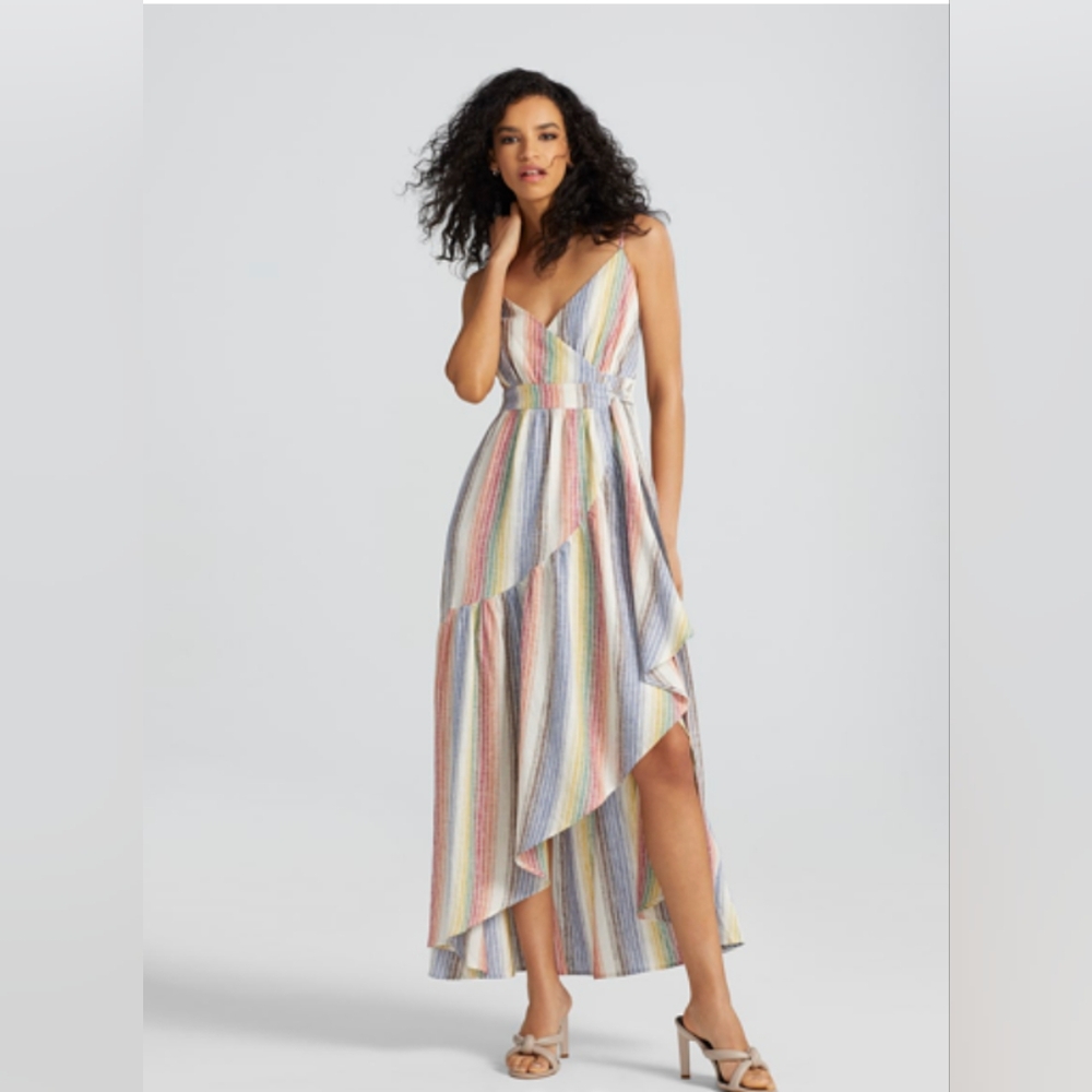 Gabrielle Union Ilona Women's Linen-Blend Ruffle Maxi Dress, Sz. L. MSRP $130.